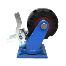 6 inch overweight flat plate iron rubber casters wheel with brake